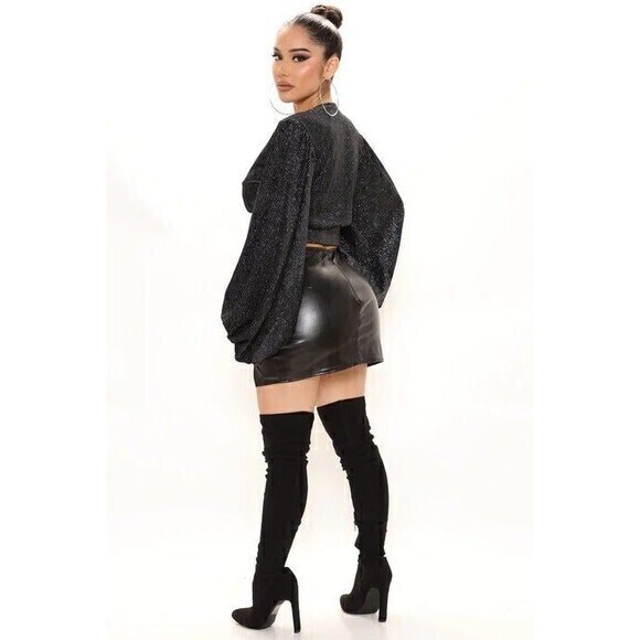 Embellished  Velvet Rhinestone Balloon Sleeve Blouse size S RefM25 - Picture 3 of 9